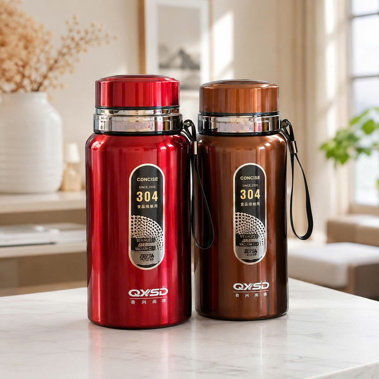 Bình Ly Giữ Nhiệt QXSD Inox 304 Nắp Vặn Có Dây Đeo – 600ml/800ml/1000ml 4